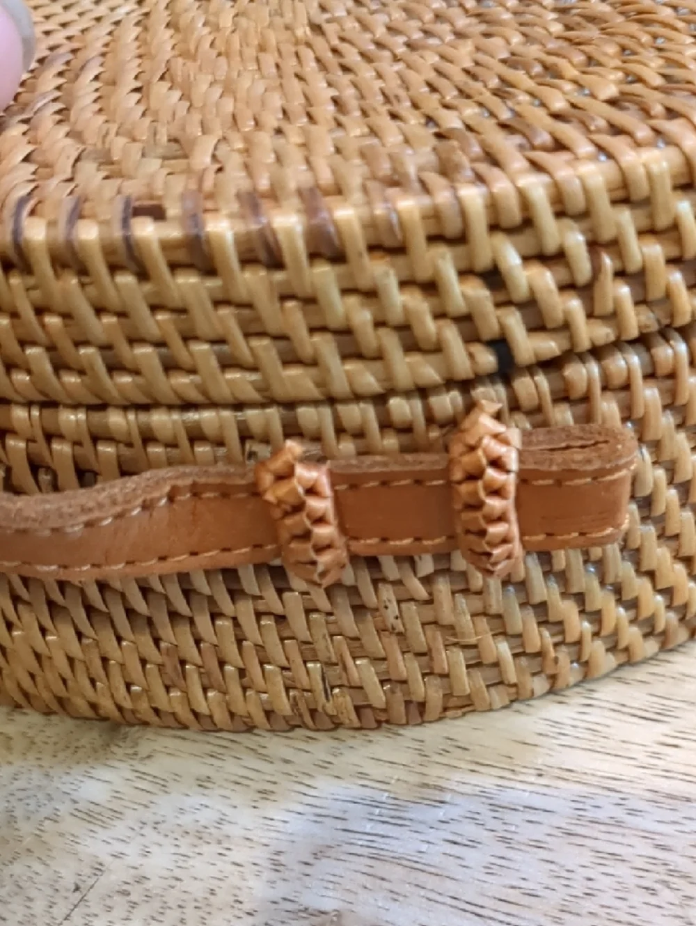 Woven Round Crossbody Bag in Natural Tan - Picture 6 of 11